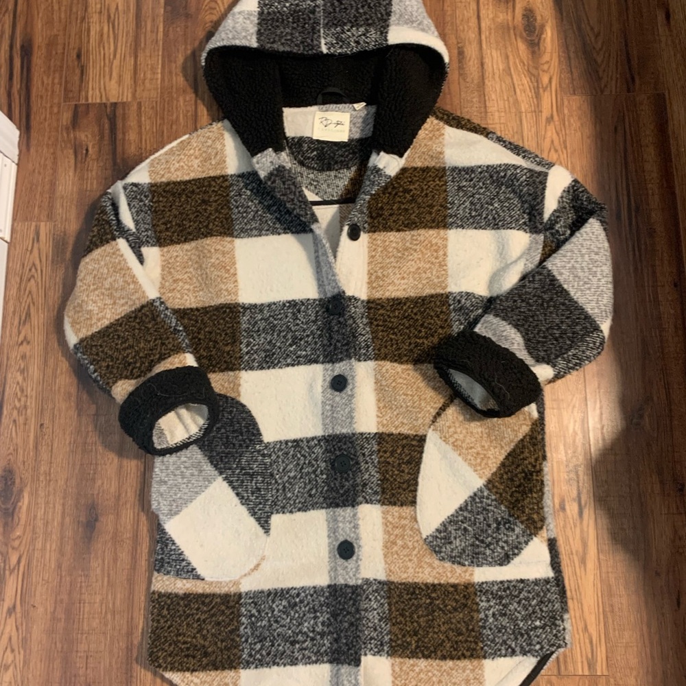 RD Style Black, Orange, White Plaid Coat/Shacket